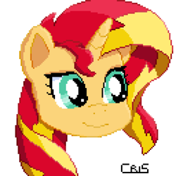 Size: 1280x1280 | Tagged: safe, artist:cristi444n, sunset shimmer, pony, unicorn, g4, blue eyes, long hair, long mane, multicolored hair, multicolored mane, pixel art, pixelated, simple background, solo, two toned hair, two toned mane, white background