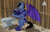 Size: 1280x830 | Tagged: safe, artist:thedigodragon, oc, oc only, oc:dark forge, bat pony, pony, anvil, armor, bat pony oc, helmet, night guard, solo, spear, weapon