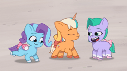 Size: 520x293 | Tagged: safe, screencap, glory (g5), peach fizz, seashell (g5), earth pony, pegasus, pony, unicorn, clip trot, g5, my little pony: tell your tale, spoiler:g5, spoiler:my little pony: tell your tale, spoiler:tyts01e07, animated, cute, dancing, female, filly, foal, gif, glorydorable, loop, peachsweet, perfect loop, pippsqueak trio, pippsqueaks, shellabetes, trio, weapons-grade cute