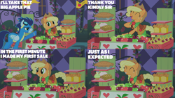 Size: 4400x2475 | Tagged: safe, edit, edited screencap, editor:quoterific, screencap, applejack, soarin', earth pony, pegasus, pony, g4, the best night ever, apple, apple pie, applejack's hat, clothes, cowboy hat, cupcake, dessert, dress, duo, duo male and female, eyes closed, female, food, freckles, fritter, gala dress, grin, hat, male, mare, pie, smiling, stallion, that pony sure does love pies, treats, uniform, wonderbolts uniform