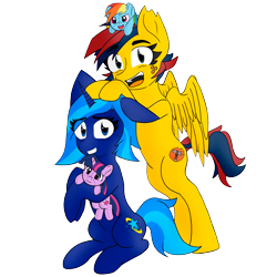 Size: 2000x2000 | Tagged: safe, artist:max rider, derpibooru exclusive, rainbow dash, twilight sparkle, oc, oc:firestorm metallic, oc:stellar dust, pegasus, pony, unicorn, 2023 community collab, derpibooru community collaboration, g4, digital art, duo, female, high res, horn, pegasus oc, plushie, simple background, transparent background, unicorn oc