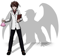 Size: 3904x3588 | Tagged: safe, artist:artemis-polara, oc, oc only, oc:star clad, human, undead, vampire, book, clothes, glasses, high res, humanized, necktie, pants, potion, red eyes, shadow, shirt, shoes, simple background, smiling, solo, suit, transparent background