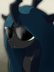 Size: 720x970 | Tagged: source needed, safe, artist:极端唯物, queen chrysalis, changeling, changeling queen, g4, female, friendship is a lie, solo, sunglasses