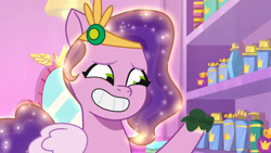 Size: 3072x1727 | Tagged: safe, screencap, pipp petals, pegasus, pony, bridlewood spog, g5, my little pony: tell your tale, spoiler:g5, spoiler:my little pony: tell your tale, spoiler:tyts01e43, female, glowing, glowing hair, grin, high res, mare, smiling, solo