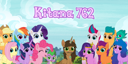 Size: 3200x1600 | Tagged: safe, artist:kitana762, applejack, fluttershy, hitch trailblazer, izzy moonbow, pinkie pie, pipp petals, rainbow dash, rarity, sparky sparkeroni, spike, sunny starscout, twilight sparkle, zipp storm, oc, oc:kitana, alicorn, dragon, earth pony, pegasus, pony, unicorn, g5, alicorn oc, cellphone, floating text, generic background, group photo, horn, horn jewelry, jewelry, mane five, mane six, phone, smartphone, stylus, text, twilight sparkle (alicorn), vector, wings