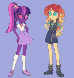 Size: 570x600 | Tagged: safe, artist:cloudofalltrades, sci-twi, sunset shimmer, twilight sparkle, human, equestria girls, g4, blue background, eqg promo pose set, simple background