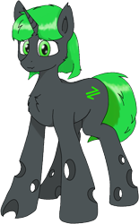 Size: 755x1214 | Tagged: artist needed, safe, oc, oc only, oc:scapegoat, changeling, original species, pony, unicorn, 2023 community collab, derpibooru community collaboration, green changeling, male, simple background, solo, transparent background