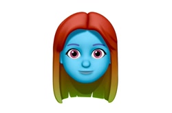 Size: 1125x741 | Tagged: safe, rainbow dash, human, equestria girls, g4, animoji, head only, looking at you, memoji, simple background, solo, white background