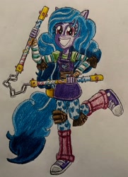 Size: 2394x3307 | Tagged: safe, artist:bozzerkazooers, izzy moonbow, human, equestria girls, g4, g5, equestria girls-ified, female, g5 to equestria girls, g5 to g4, generation leap, high res, nunchucks, solo, traditional art, weapon