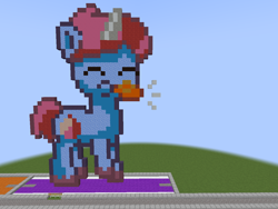 Size: 1280x961 | Tagged: safe, artist:clevercloud2022pl, artist:nitobit, kazoo (g5), pony, unicorn, g5, colt, foal, kazoo, male, minecraft, minecraft pixel art, musical instrument, pixel art, playing instrument, solo