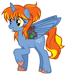 Size: 2553x2929 | Tagged: safe, artist:equestria secret guard, oc, oc only, oc:黄昏夜雨, pony, unicorn, artificial wings, augmented, high res, horn, mechanical wing, simple background, smiling, solo, transparent background, unicorn oc, wings