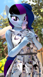 Size: 2160x3840 | Tagged: safe, artist:anthroponiessfm, oc, oc:maple cake, anthro, 3d, anthro oc, clothes, dress, female, flower, high res, looking at you, sniffing, source filmmaker