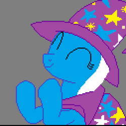 Size: 894x894 | Tagged: safe, artist:kettuwuandcalico, trixie, pony, unicorn, g4, cape, clothes, female, gray background, hat, mare, pixel art, simple background, solo, trixie's cape, trixie's hat
