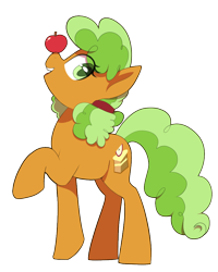 Size: 800x1000 | Tagged: safe, artist:thebatfang, apple brown betty, earth pony, pony, g4, apple, apple family member, balancing, food, ponies balancing stuff on their nose, simple background, solo, transparent background