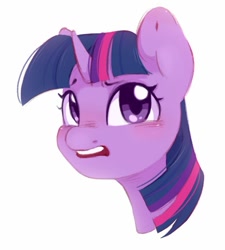 Size: 879x977 | Tagged: safe, artist:melodylibris, twilight sparkle, pony, g4, bust, ear cleavage, female, mare, open mouth, portrait, simple background, solo, white background