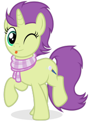 Size: 1300x1800 | Tagged: safe, artist:devfield, oc, oc only, oc:sky spark, pony, unicorn, g4, :p, clothes, female, horn, looking at you, mare, one eye closed, scarf, shading, shadow, simple background, solo, striped scarf, tail, tongue out, transparent background, unicorn oc, wink, winking at you