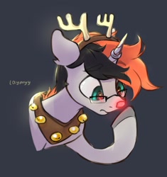 Size: 1127x1200 | Tagged: safe, artist:laymy, oc, oc only, pony, unicorn, animal costume, bust, christmas, costume, glasses, gray background, holiday, horn, horn ring, reindeer costume, ring, simple background, solo, unicorn oc