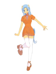 Size: 1916x2517 | Tagged: safe, artist:缶詰, derpibooru exclusive, oc, oc only, oc:aurore soleilevant, human, equestria girls, g4, clothes, dress, kneesocks, looking at you, orange, simple background, socks, solo, thigh highs, white background