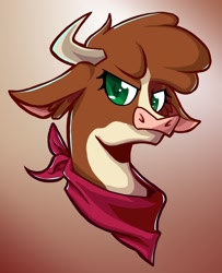 Size: 2027x2500 | Tagged: safe, artist:swayedy, arizona (tfh), cow, them's fightin' herds, bandana, bust, community related, digital art, female, high res, looking at you, portrait, solo
