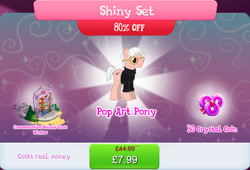 Size: 1265x861 | Tagged: safe, gameloft, pinkie pie, pop art (g4), earth pony, pony, g4, my little pony: magic princess, andy warhol, bundle, bush, clothes, costs real money, english, glasses, male, mobile game, numbers, sale, shiny set, solo, stained glass, stallion, text