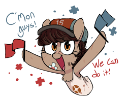 Size: 1260x973 | Tagged: artist needed, safe, oc, oc:team player, /mlp/ tf2 general, bandage, simple background, solo, sweat, team fortress 2, transparent background