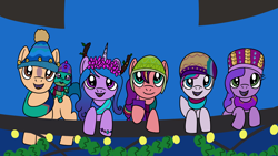 Size: 1920x1080 | Tagged: safe, artist:platinumdrop, hitch trailblazer, izzy moonbow, pipp petals, sparky sparkeroni, sunny starscout, zipp storm, dragon, earth pony, pegasus, pony, unicorn, g5, my little pony: make your mark, winter wishday, spoiler:g5, female, male, mane five, mare, request, stallion