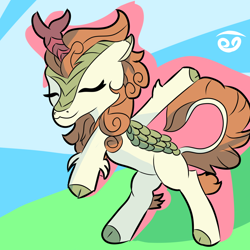 Size: 2000x2000 | Tagged: safe, artist:papacruda09, autumn blaze, kirin, g4, cloven hooves, happy, high res, simple background, smiling, solo, standing on two hooves