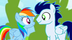 Size: 1920x1080 | Tagged: safe, artist:mlplary6, rainbow dash, soarin', pegasus, pony, g4, animated, boyfriend and girlfriend, female, gif, looking at each other, looking at someone, male, mare, nuzzling, ship:soarindash, shipping, show accurate, smiling, smiling at each other, stallion, straight