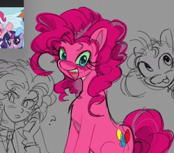 Size: 1594x1410 | Tagged: safe, artist:rxrywwi, pinkie pie, earth pony, pony, g4, open mouth, open smile, sketch, smiling, solo