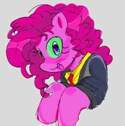 Size: 1349x1360 | Tagged: safe, artist:rxrywwi, pinkie pie, earth pony, pony, g4, clothes, open mouth, open smile, sketch, smiling, solo