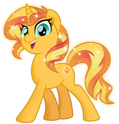 Size: 4343x4519 | Tagged: safe, artist:emeraldblast63, sunset shimmer, pony, unicorn, bridlewood spog, g4, g5, my little pony: tell your tale, spoiler:tyts01e43, female, glowing mane, mare, open mouth, open smile, shimmer, simple background, smiling, solo, sparkles, sparkly mane, sunshine shimmer, transparent background