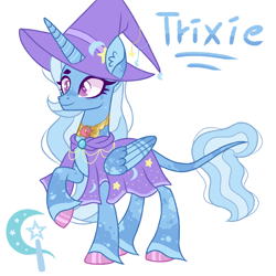 Size: 1280x1280 | Tagged: safe, artist:pinklem0nadepunk, trixie, alicorn, pony, g4, alicornified, alternate universe, cape, clothes, female, hat, leonine tail, mare, race swap, redesign, simple background, solo, tail, transparent background, trixie's cape, trixie's hat, trixiecorn, unshorn fetlocks