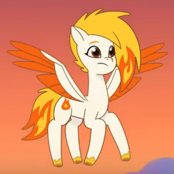 Size: 385x385 | Tagged: safe, screencap, flare (g5), pegasus, pony, firework-ing together, g5, my little pony: tell your tale, spoiler:g5, spoiler:my little pony: tell your tale, spoiler:tyts01e42, colored wings, cropped, female, flying, mare, slender, solo, spread wings, thin, two toned wings, unshorn fetlocks, wings