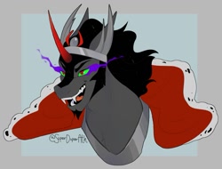 Size: 993x755 | Tagged: safe, artist:superduperath, king sombra, pony, unicorn, g4, bust, glowing, glowing eyes, open mouth, open smile, smiling, solo, sternocleidomastoid