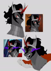 Size: 1822x2518 | Tagged: safe, artist:superduperath, king sombra, pony, unicorn, g4, bust, glowing, glowing eyes, open mouth, open smile, smiling, solo