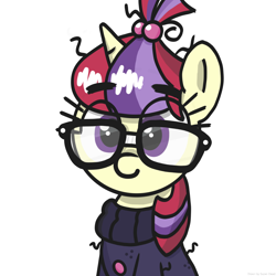 Size: 2048x2048 | Tagged: safe, artist:super-dead, moondancer, pony, unicorn, g4, clothes, glasses, high res, messy mane, simple background, solo, sweater, white background