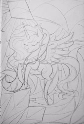 Size: 2186x3219 | Tagged: safe, artist:tulidewo, idw, radiant hope, alicorn, pony, g4, alicornified, high res, hopecorn, princess radiant hope, race swap, sketch, stained glass, traditional art