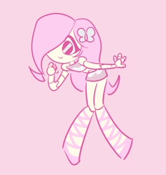 Size: 1072x1129 | Tagged: safe, artist:rileyav, fluttershy, gynoid, human, robot, equestria girls, g4, crossover, cute, female, jenny wakeman, my life as a teenage robot, pink background, roboticization, shyabetes, simple background, smiling, soft color, solo