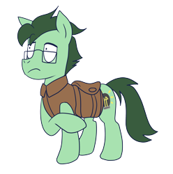 Size: 2456x2480 | Tagged: safe, artist:dimbulb, oc, oc only, oc:dimbulb, pony, 2023 community collab, derpibooru community collaboration, clothes, glasses, high res, simple background, solo, transparent background, vest