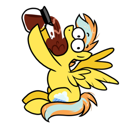 Size: 1300x1300 | Tagged: safe, artist:paperbagpony, oc, oc:steadfast, pegasus, pony, 2023 community collab, derpibooru community collaboration, chugging, coffee, coffee pot, colored, drinking, full mouth, holding, pegasus oc, raised hoof, simple background, solo, transparent background