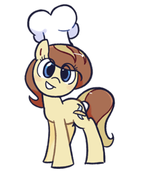 Size: 1024x1200 | Tagged: safe, artist:kukie, oc, earth pony, pony, 2023 community collab, derpibooru community collaboration, blue eyes, chef's hat, earth pony oc, eyelashes, female, happy, hat, mare, simple background, smiling, solo, standing, transparent background