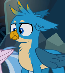 Size: 632x712 | Tagged: safe, artist:mirtash, edit, edited screencap, screencap, gallus, silverstream, classical hippogriff, griffon, hippogriff, g4, what lies beneath, cropped, cute, eared griffon, ears, gallabetes, male, solo focus