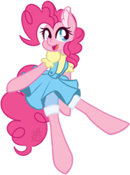 Size: 710x954 | Tagged: safe, artist:butterfly-mak, pinkie pie, earth pony, semi-anthro, g4, arm hooves, clothes, colored ears, denim, denim skirt, ear fluff, female, mare, simple background, skirt, solo, transparent background