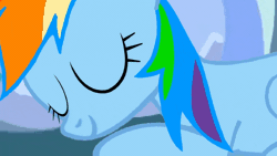 Size: 1000x562 | Tagged: safe, artist:mlplary6, rainbow dash, soarin', pegasus, pony, g4, animated, female, forehead kiss, gif, husband and wife, kissing, looking at each other, looking at someone, male, mare, ship:soarindash, shipping, sleeping, smiling, smiling at each other, stallion, straight