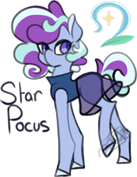 Size: 624x809 | Tagged: safe, artist:butterfly-mak, oc, oc only, oc:star pocus, pony, unicorn, clothes, colored ears, colored hooves, cutie mark, female, horn, invisible horn, mare, no mouth, see-through, see-through skirt, signature, simple background, skirt, solo, transparent background, unicorn oc