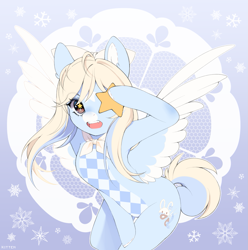 Size: 1383x1392 | Tagged: safe, artist:aniimoni, oc, oc only, oc:ribbonline, pegasus, pony, semi-anthro, arm hooves, bipedal, female, mare, pegasus oc, solo, unmoving plaid