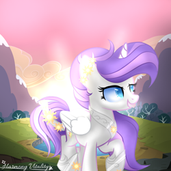 Size: 2048x2048 | Tagged: safe, artist:harmonyvitality-yt, oc, oc only, oc:sunblossom shine heart, alicorn, pony, g4, alicorn oc, base used, ear fluff, eyelashes, female, grin, high res, hoof shoes, horn, mare, outdoors, peytral, signature, smiling, solo, wings