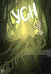 Size: 1640x2360 | Tagged: safe, artist:stirren, goo, anthro, bondage, commission, encasement, female, sitting, solo, swamp, tree, your character here