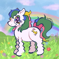 Size: 640x640 | Tagged: safe, artist:puppetizer, quackers, earth pony, pony, g1, rainbow, smiling, solo, squiggly