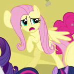 Size: 149x149 | Tagged: safe, screencap, fluttershy, pinkie pie, rarity, twilight sparkle, pegasus, pony, a canterlot wedding, g4, season 2, bipedal, cropped, female, mare, offscreen character, picture for breezies, solo focus